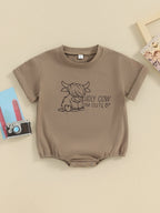 Lioraitiin Baby Boy Girl Western Cow Print Oversized Bubble Romper