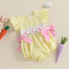 Lioraitiin Baby Girls Rompers Easter Rabbit Embroidery Plaid Fly