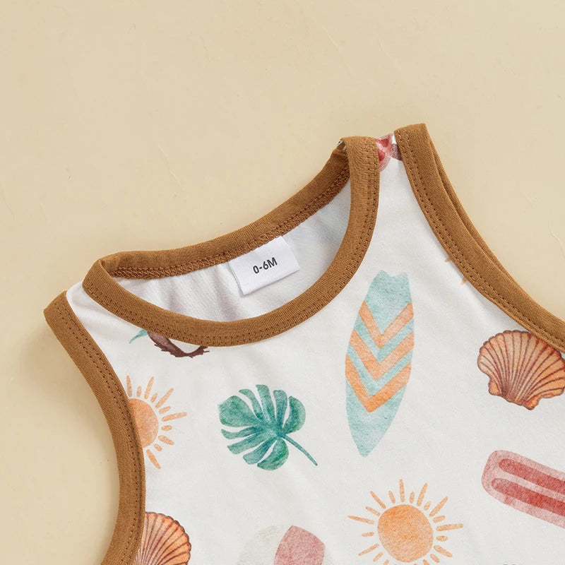 Lioraitiin Toddler Baby Boy Shorts Set Seashell/Tree Tank Tops