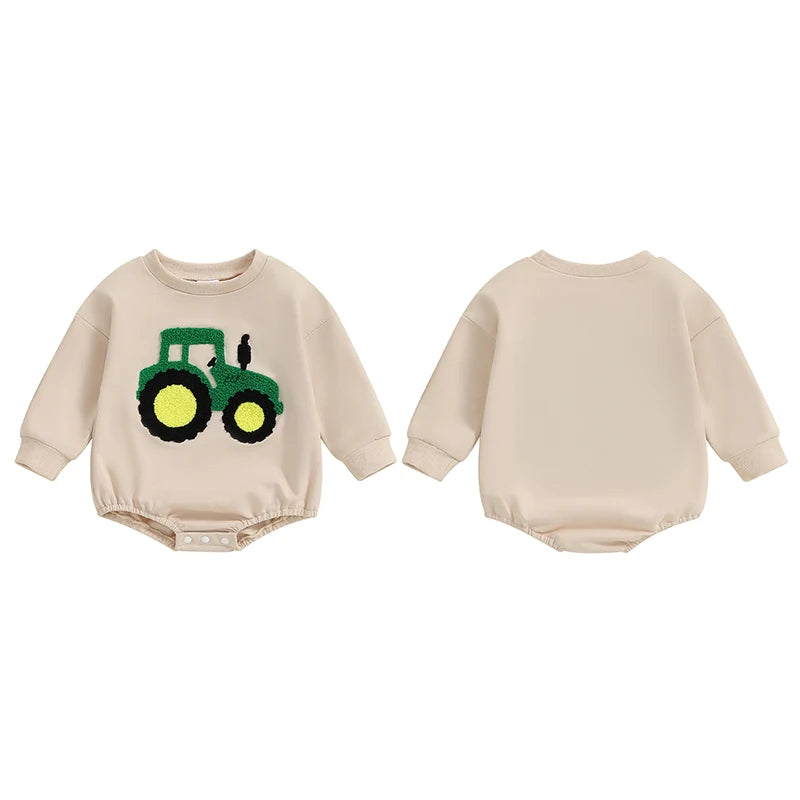 Lioraitiin Baby Girls Boys Romper Long Sleeve Crewneck Tractor