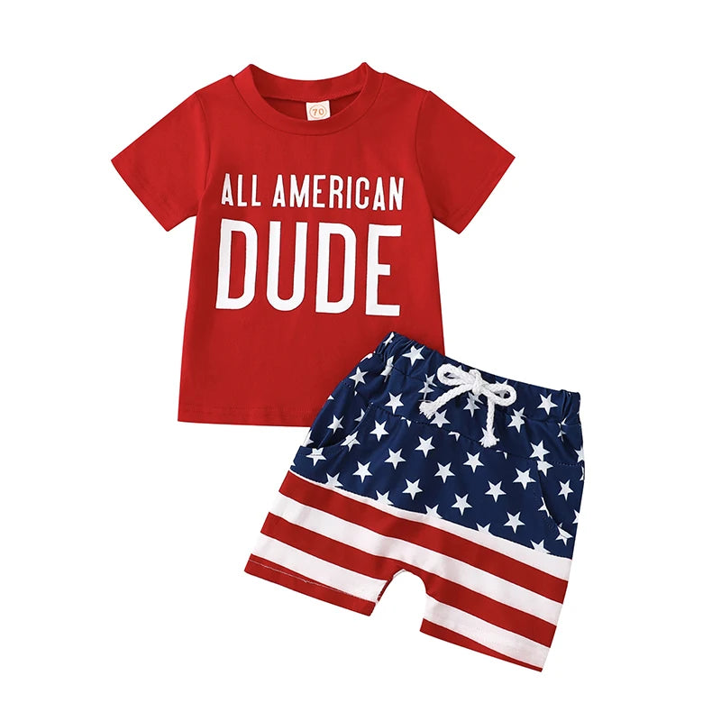 Lioraitiin 0-3Years Toddler Boys 4th of July Outfits Short Sleeve