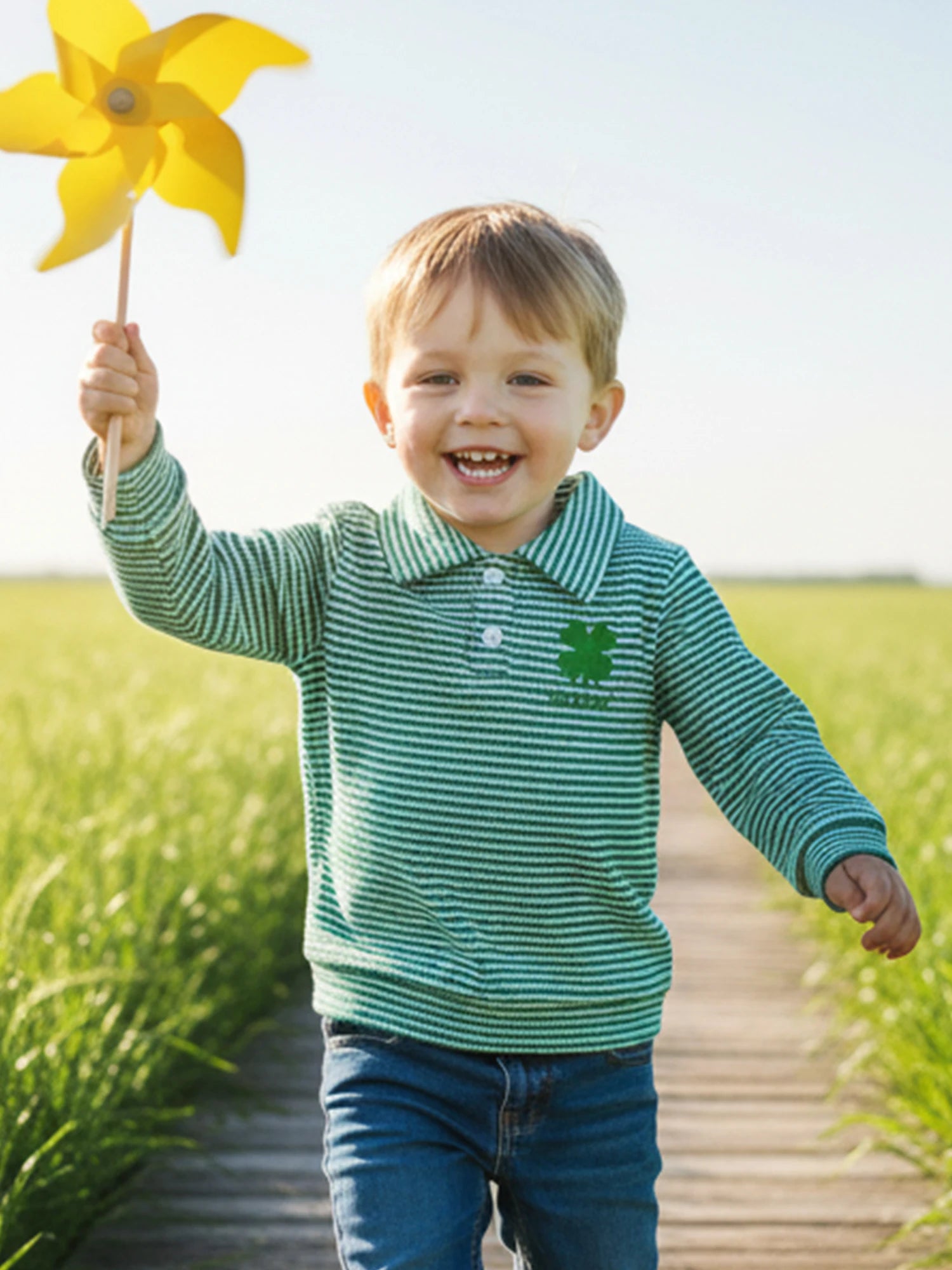 Lioraitiin Toddler Little Boy Irish Sweatshirt Striped Clover Letter