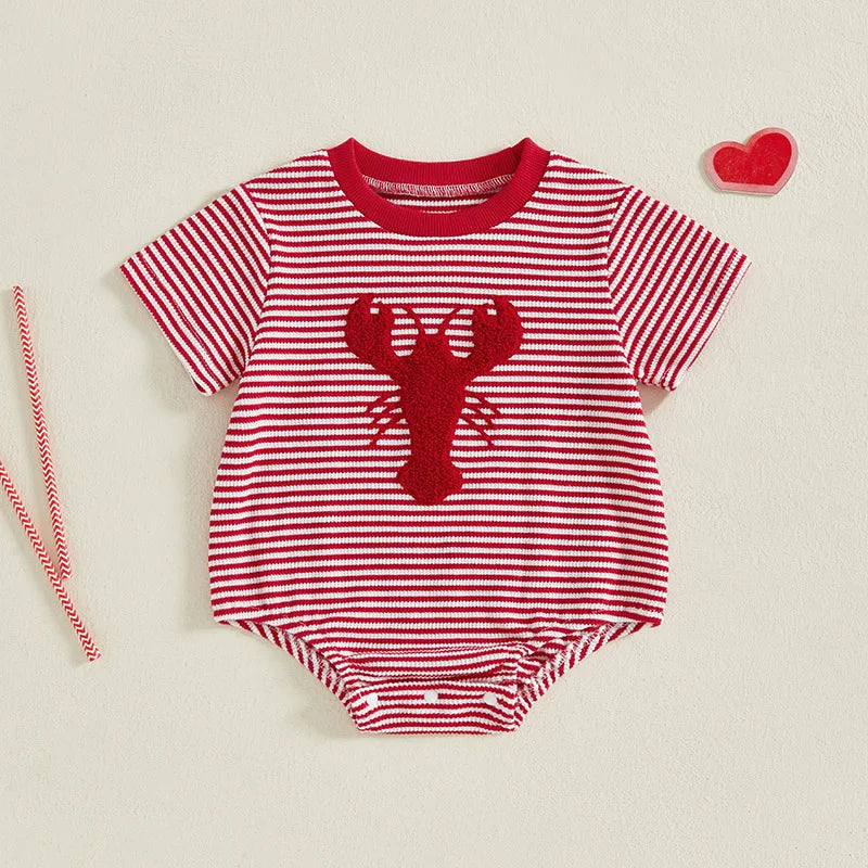 Lioraitiin Newborn Baby Girls Romper Lobster Stripe Pattern Short
