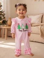 Lioraitiin Baby Girl Christmas Romper Long Sleeve Doll Collar