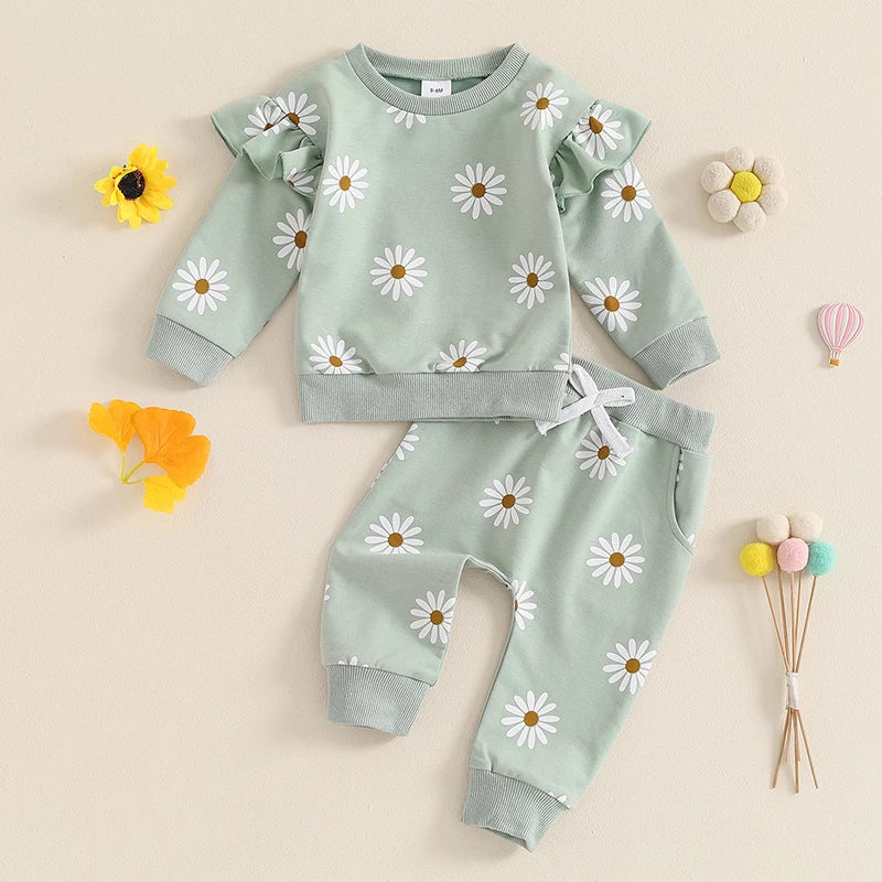 Lioraitiin Toddler Girl Outfit Daisy Print Long Sleeve Sweatshirt