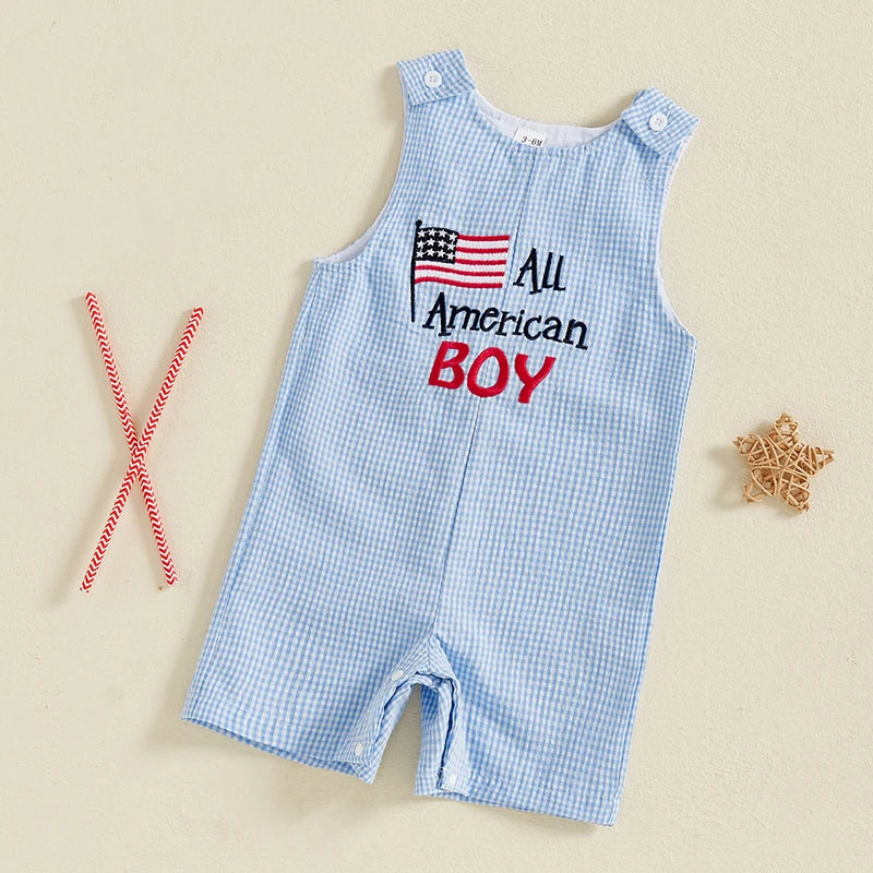 Lioraitiin Baby Boy 4th of July Romper Star Letter Striped Sleeveless