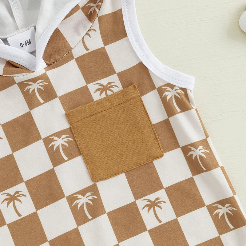 Lioraitiin Toddler Baby Boy Checkered Outfit Tree Print Sleeveless