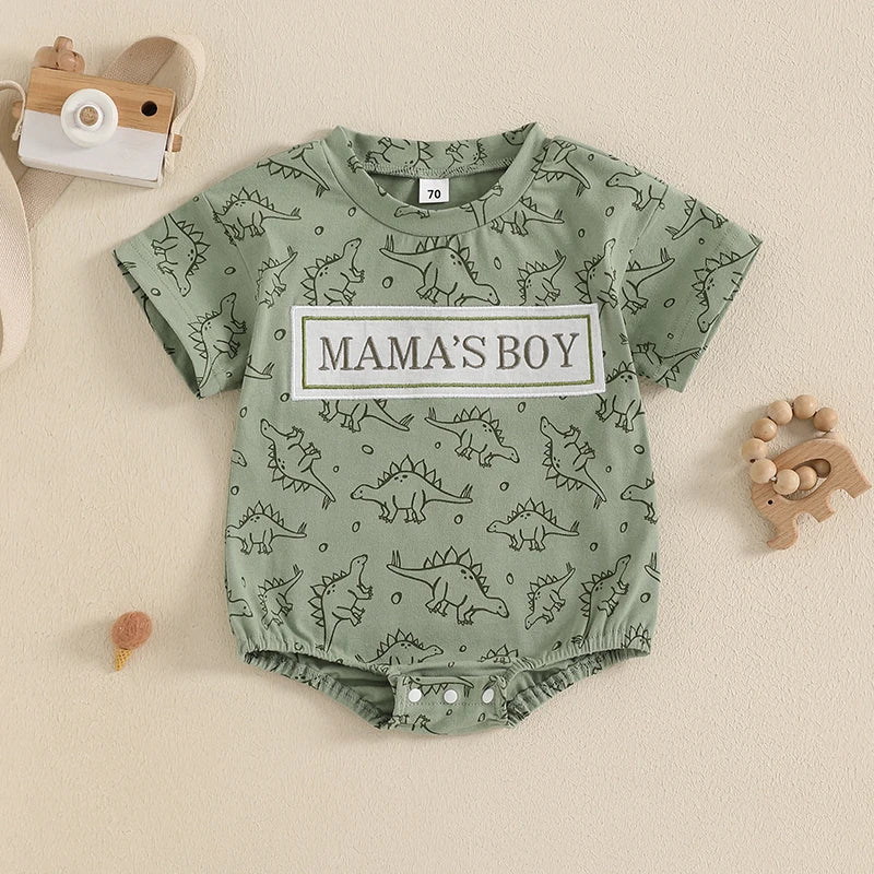 Lioraitiin Baby Boy Dinosaur Romper Letter Embroidery Short Sleeve