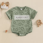 Lioraitiin Baby Boy Dinosaur Romper Letter Embroidery Short Sleeve