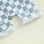Lioraitiin Newborn Baby Boy Romper Short Sleeve Round Neck Checkered