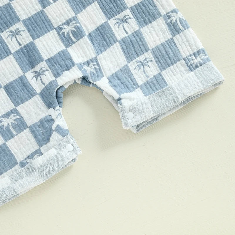 Lioraitiin Newborn Baby Boy Romper Short Sleeve Round Neck Checkered