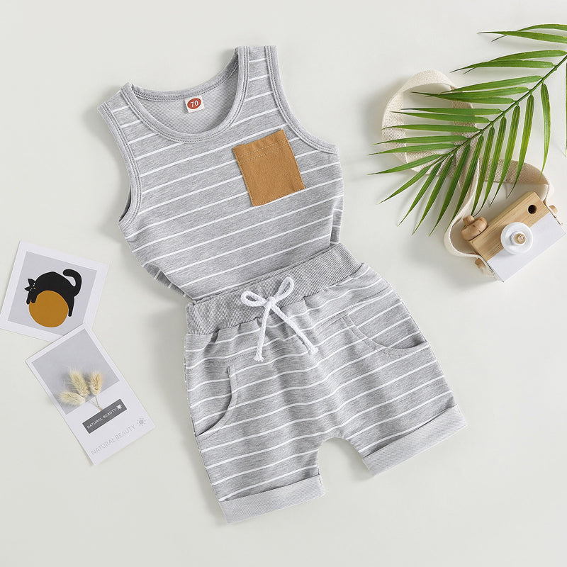 Lioraitiin 0-4Years Kids Baby Boy 2Pcs Outfits Striped Sleeveless