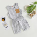 Lioraitiin 0-4Years Kids Baby Boy 2Pcs Outfits Striped Sleeveless
