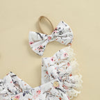 Lioraitiin Baby Girls Easter Outfits Flower Bunny Print Lace Trim