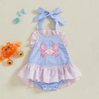 Lioraitiin Baby Girl Crab Plaid Romper Dress Tie-up Halter Neck