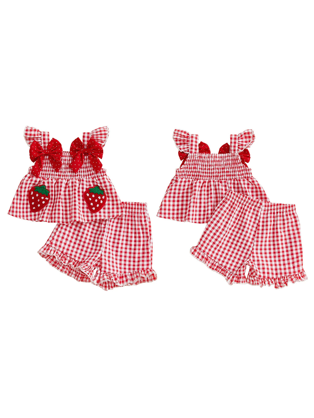 Lioraitiin Toddler Baby Girl Outfit Strawberry Embroidered Plaid Bows