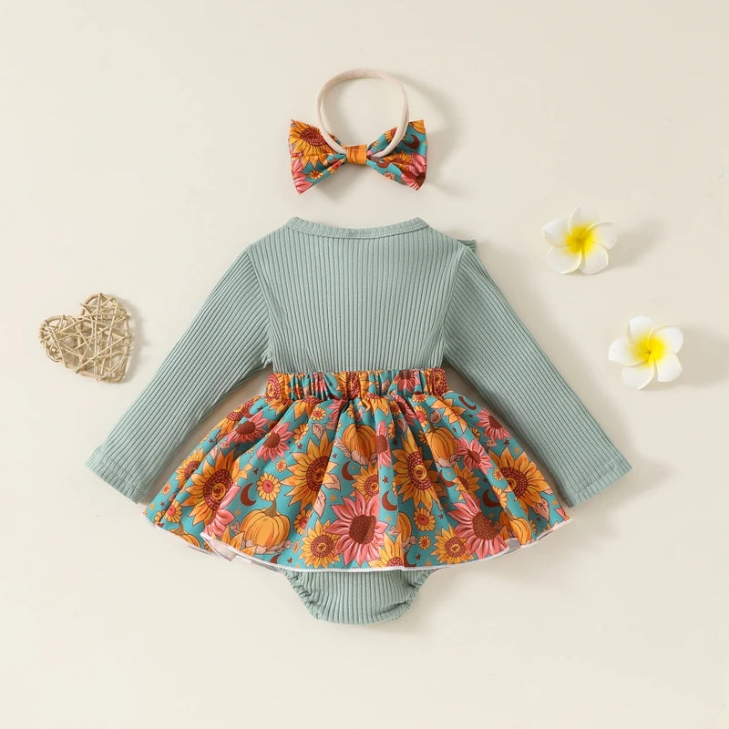 Lioraitiin Baby Girl Outfit, Flower Print Ruffle Trim Long Sleeve