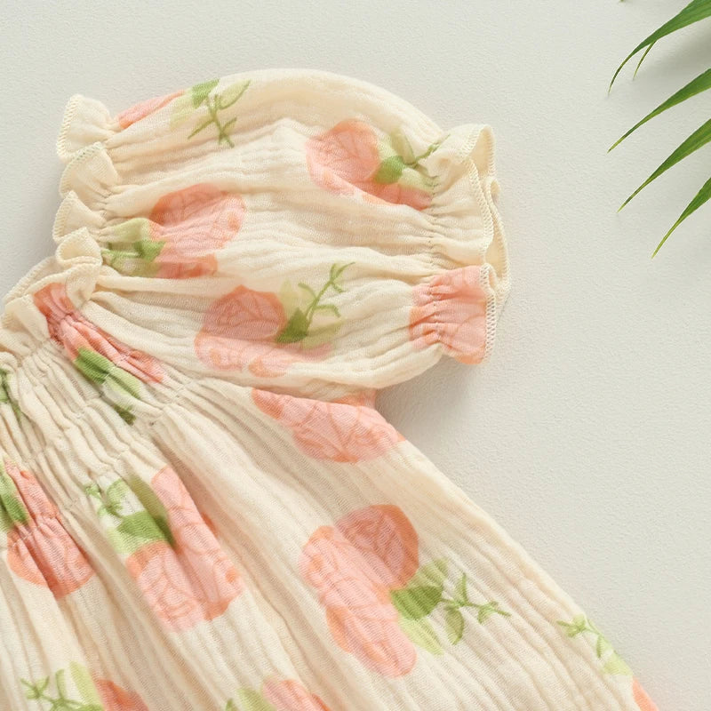 Lioraitiin 0-24M Infant Baby Girls Bodysuit Flower Print Short Puff