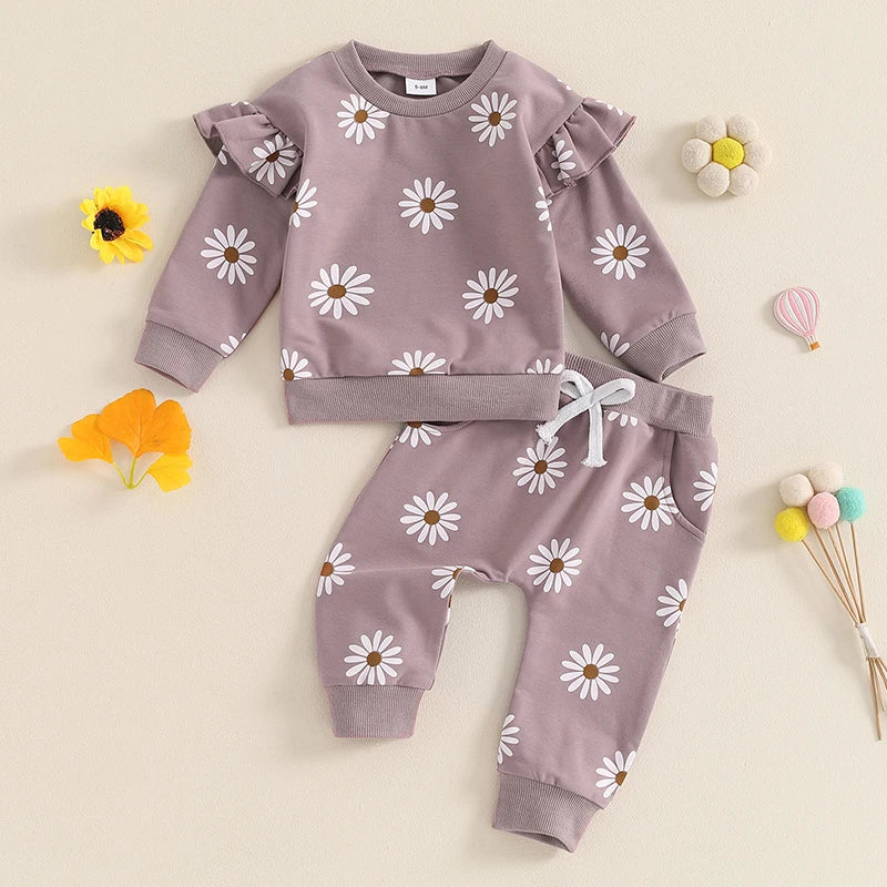 Lioraitiin Toddler Girl Outfit Daisy Print Long Sleeve Sweatshirt