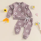 Lioraitiin Toddler Girl Outfit Daisy Print Long Sleeve Sweatshirt