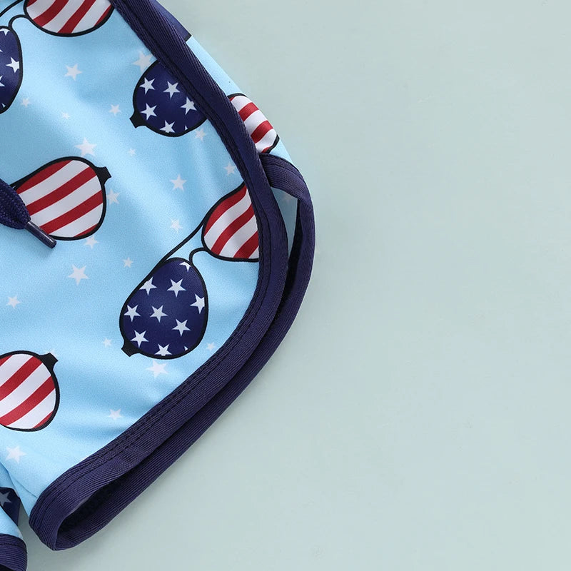 Lioraitiin Toddler Boy 4th of July Swim Trunks with Drawstring Ice