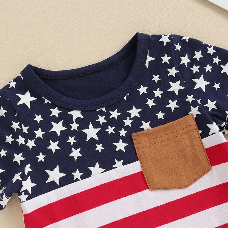 Lioraitiin Toddler Baby Boy 4th of July Outfits O-Neck Short Sleeve