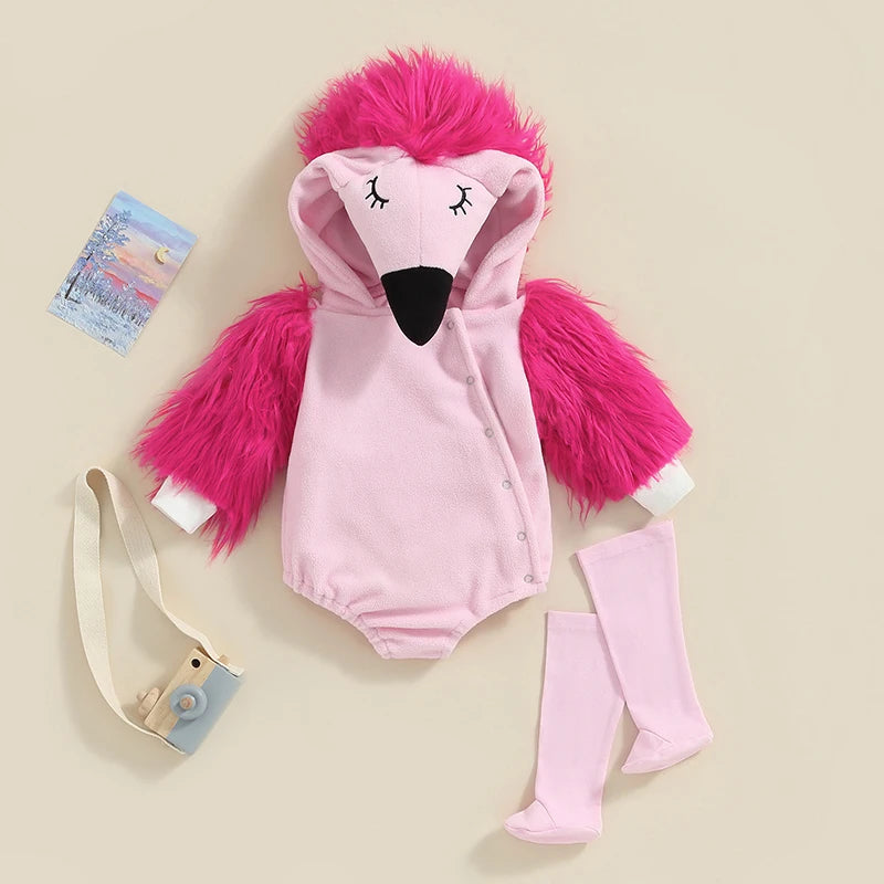 Lioraitiin 0-24M Newborn Baby Girl Flamingo Costume Fuzzy Long Sleeve