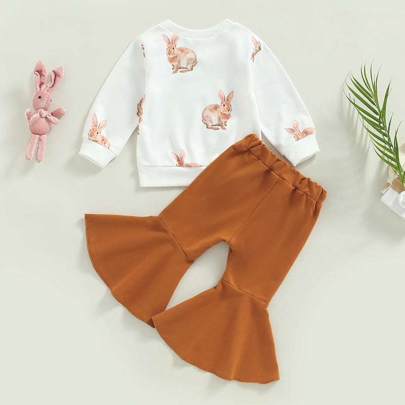 Lioraitiin 0-4Years Toddler Girls Easter Set Rabbit Print Long Sleeve
