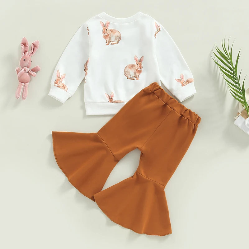 Lioraitiin 0-4Years Toddler Girls Easter Set Rabbit Print Long Sleeve