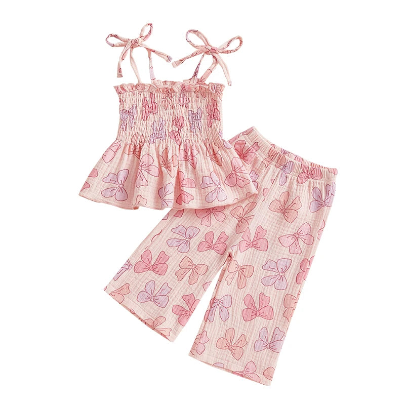 Lioraitiin Toddler Kid Baby Girl Set Sleeveless Lacing Strap Camisole