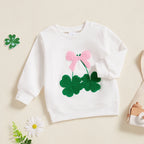 Toddler Baby Girl Irish Sweatshirt Bow Clover Embroidery Long Sleeve