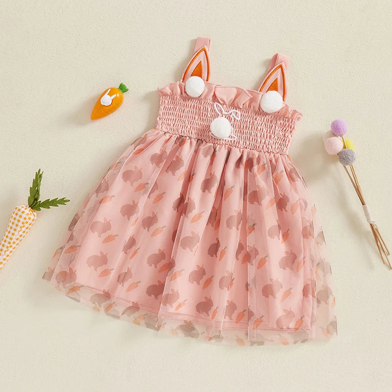 Lioraitiin Toddler Girls Easter Dress Rabbit Carrot Print Sleeveless