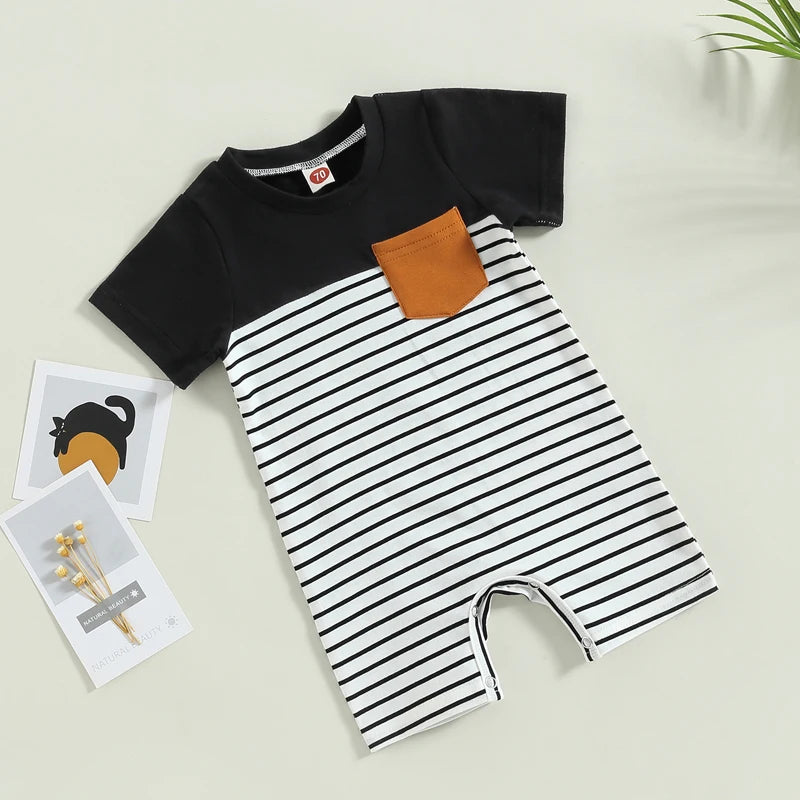 Lioraitiin 0-18M Baby Boys Romper Short Sleeve Crew Neck Striped