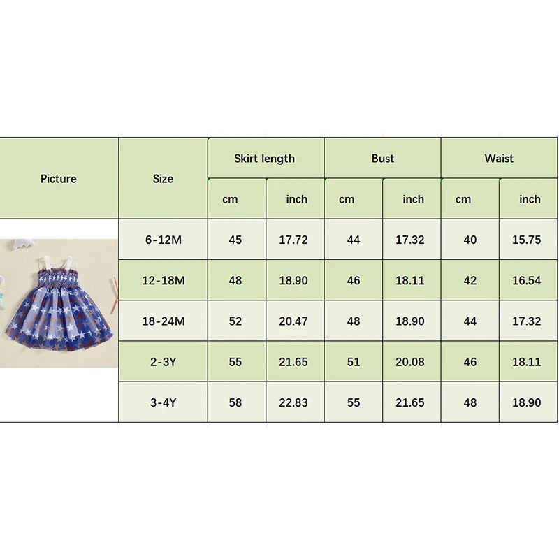 Toddler Girls Fourth of July Cami Dress Sleeveless Stars Print Wing