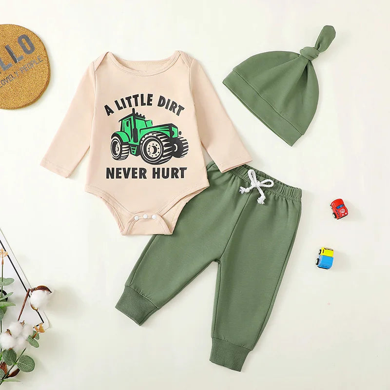 Lioraitiin Baby Boy Outfit Tractor Print Long Sleeve Rompers and