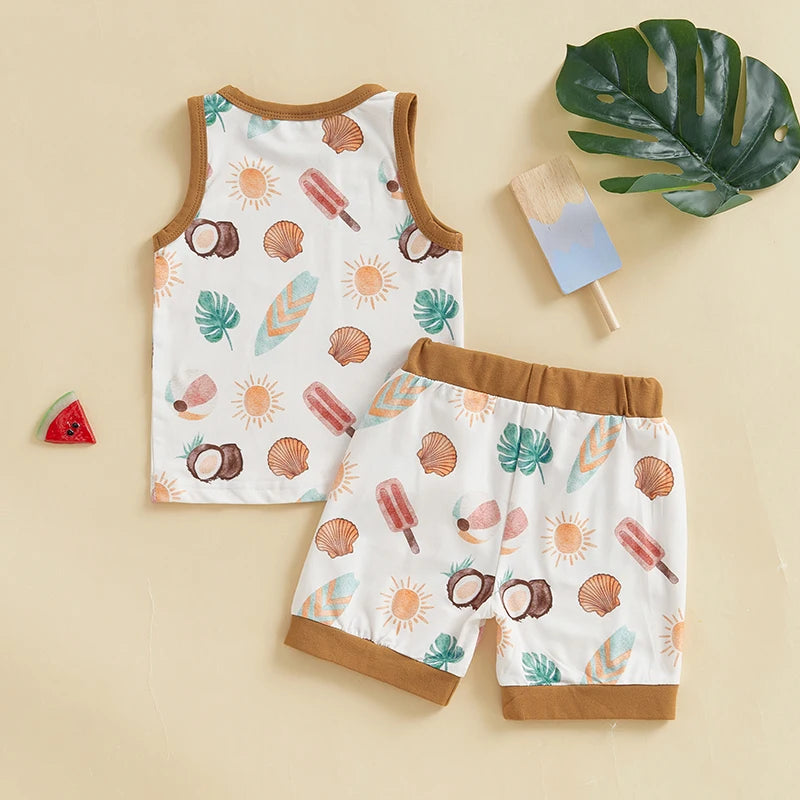 Lioraitiin Toddler Baby Boy Shorts Set Seashell/Tree Tank Tops