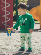 Lioraitiin Toddler Baby Girls Outfits Shamrock Letter Print Crew Neck