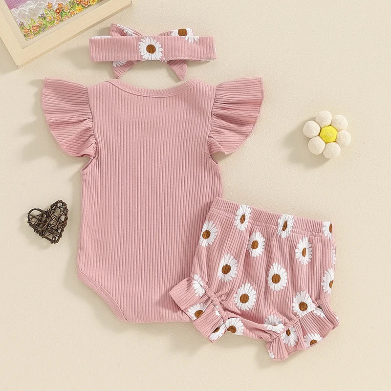 Lioraitiin 0-18M Baby Girls Shorts Sets Flying Sleeve Letter Print