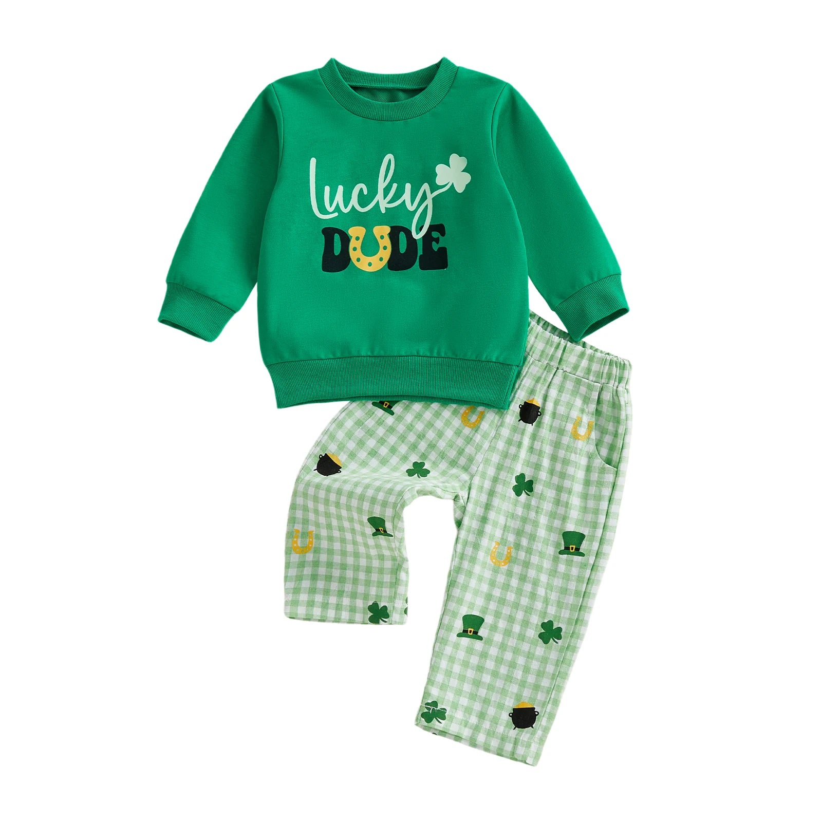 Lioraitiin Toddler Baby Girls Outfits Shamrock Letter Print Crew Neck