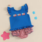 Lioraitiin Baby Girls Independence Day Shorts Sets Short Sleeve Flag