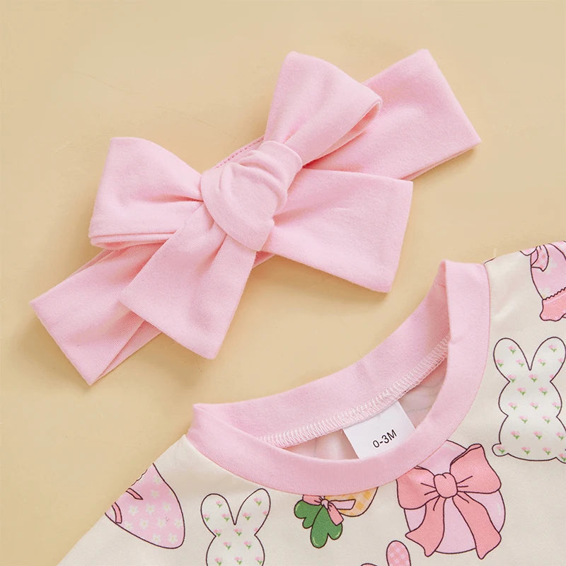 Lioraitiin 0-18M Baby Girl Easter Outfit Short Sleeve Crew Neck