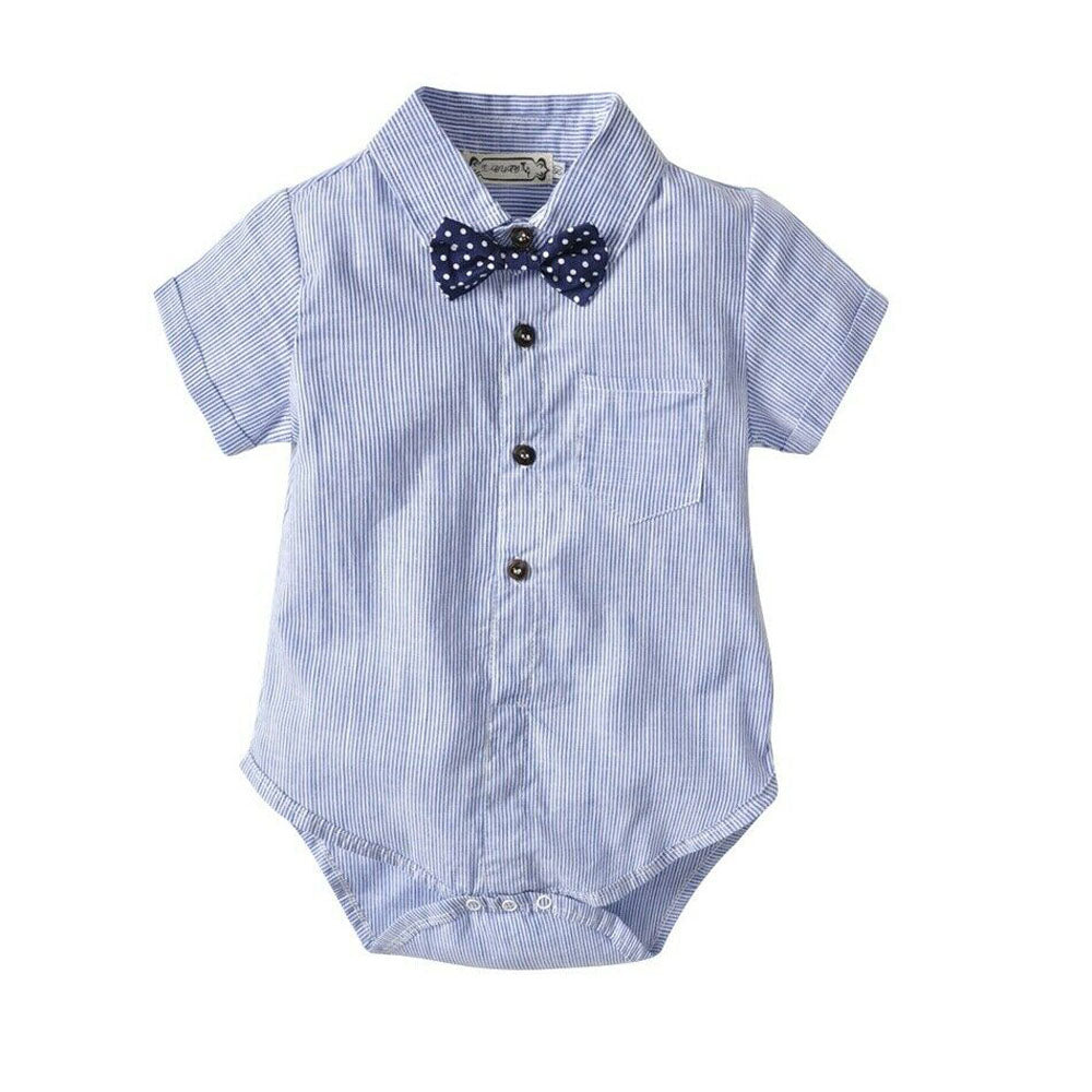 Lioraitiin Newborn Boys Stripe Short Sleeve Gentleman 2PCS Set Romper