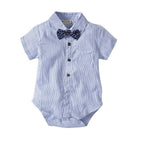 Lioraitiin Newborn Boys Stripe Short Sleeve Gentleman 2PCS Set Romper