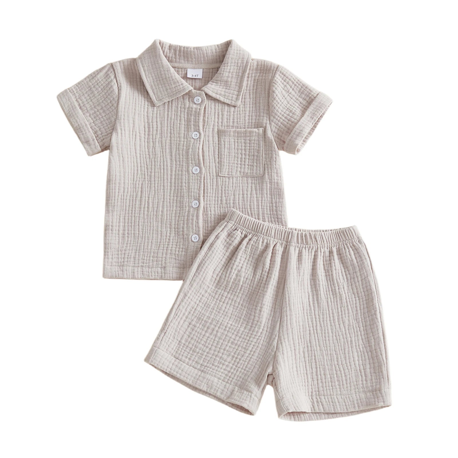 Lioraitiin Little Boys 2 Piece Outfits Solid Color Short Sleeve Turn