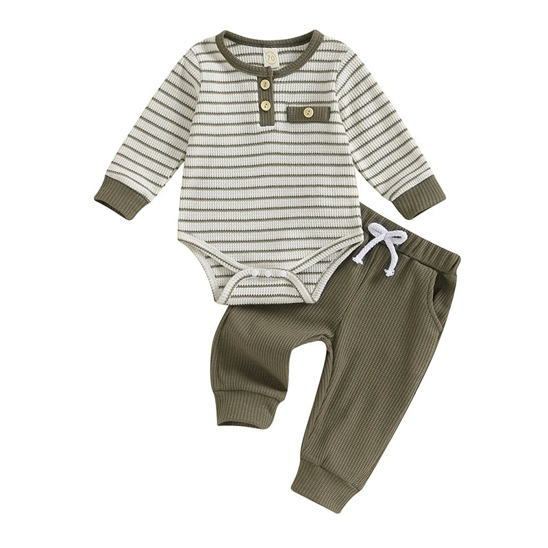Lioraitiin 0-18M Newborn Baby Boy Girl Waffle Knit Striped Romper
