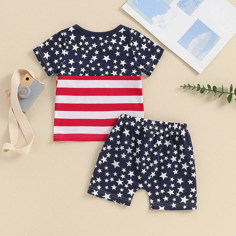 Lioraitiin Toddler Baby Boy 4th of July Outfits O-Neck Short Sleeve