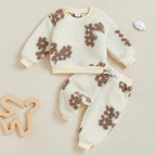 Lioraitiin Toddler Girls Outfits Floral Pattern Fuzzy Long Sleeve