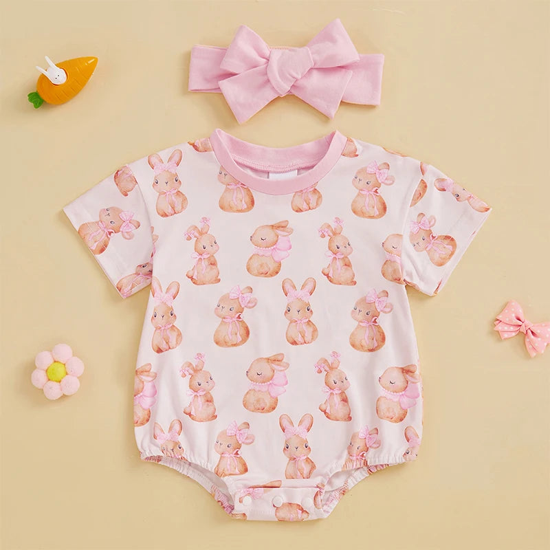 Lioraitiin 0-18M Baby Girl Easter Outfit Short Sleeve Crew Neck