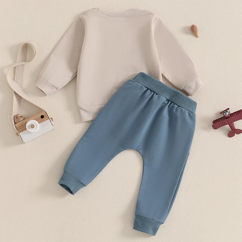 Lioraitiin Toddler Boy Outfits Tractor Embroidery Long Sleeve