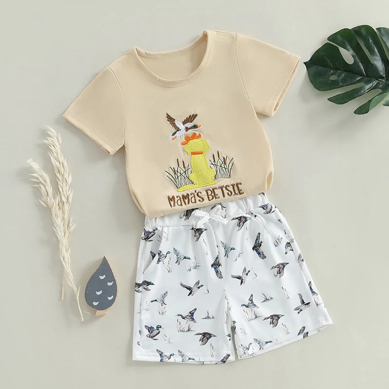 Lioraitiin Toddler Baby Boy Duck Outfit Short Sleeve T-shirts Elastic